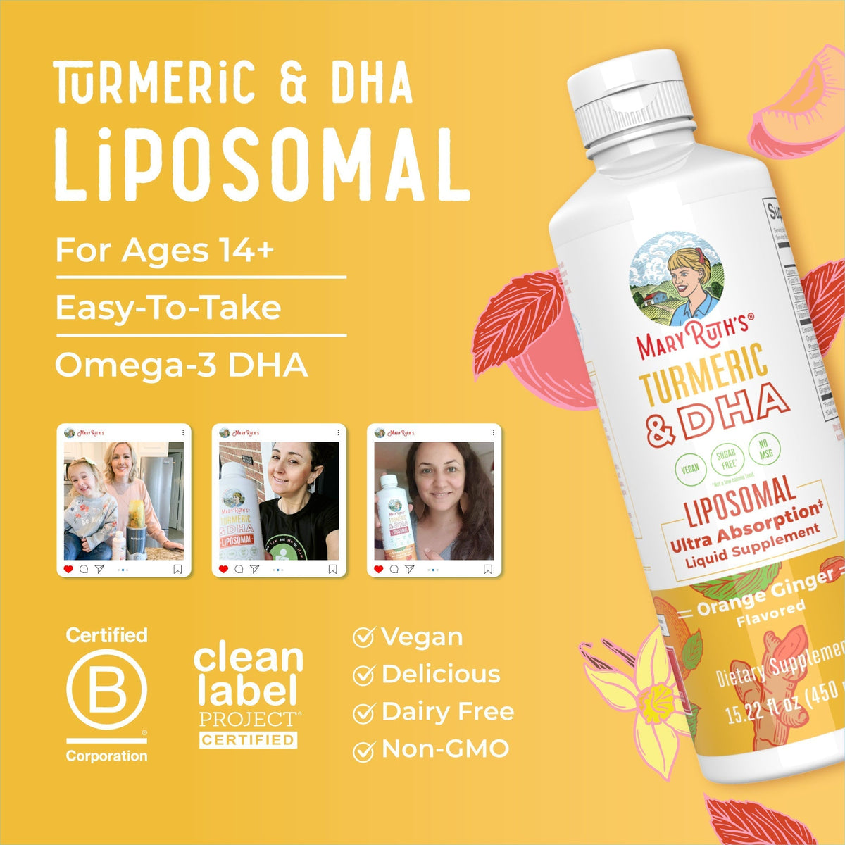 Turmeric & DHA Liposomal (Orange Ginger) 15 oz Lifestyle Bottle