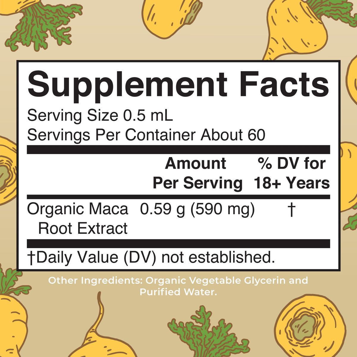 Organic Maca Root Liquid Drops Supplement Facts