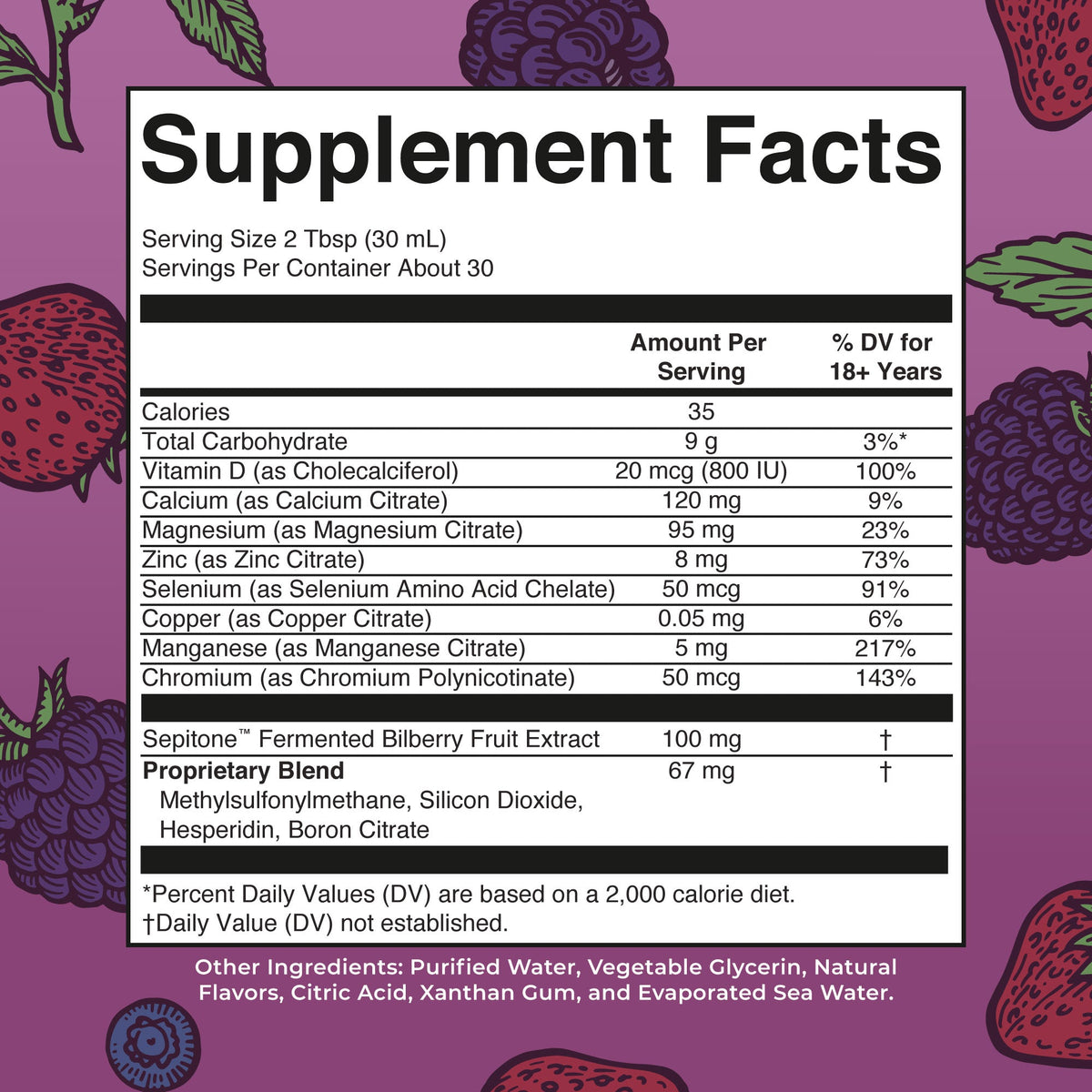 Liquid Nighttime Multimineral + Skin Renew Berry Dream 30oz Supplement Facts