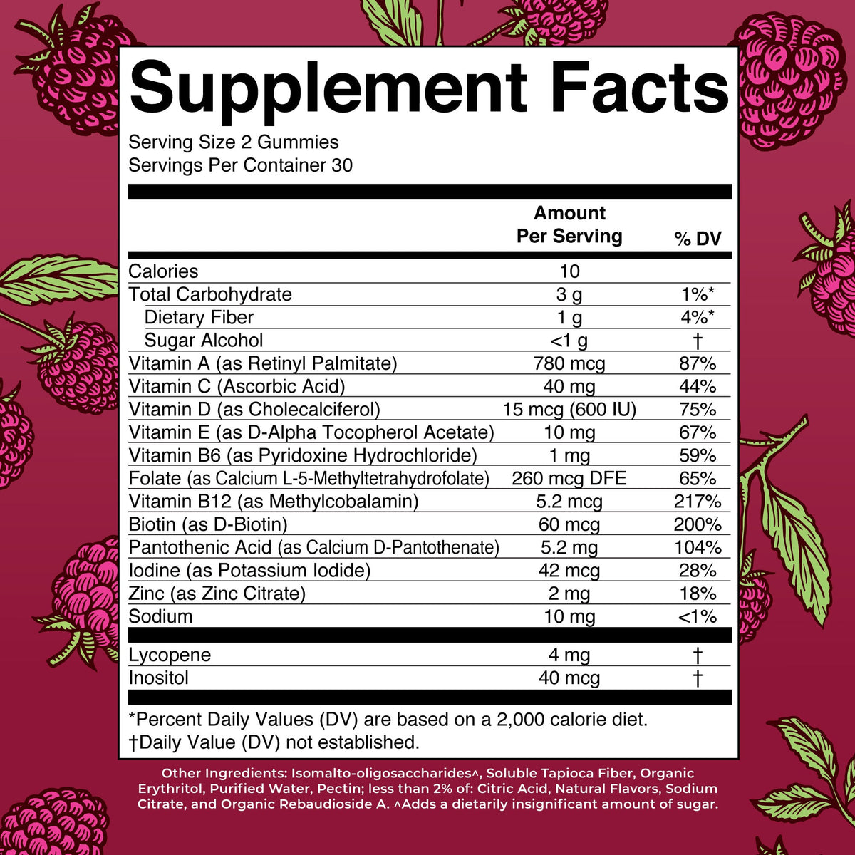Men’s 40+ Multivitamin Gummies 60ct Supplement Facts