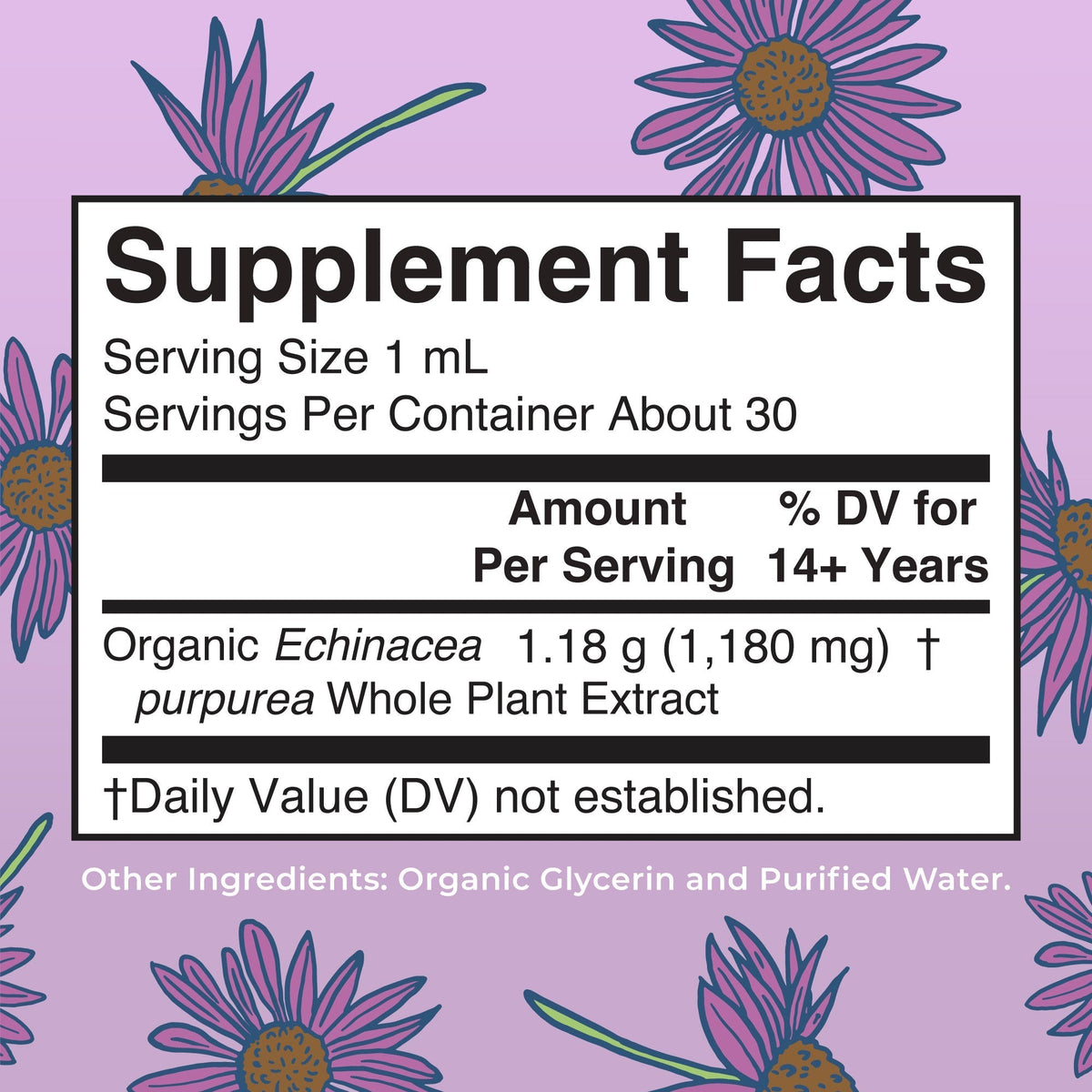 Organic Echinacea Purpurea Herbal Liquid Drops Supplement Facts