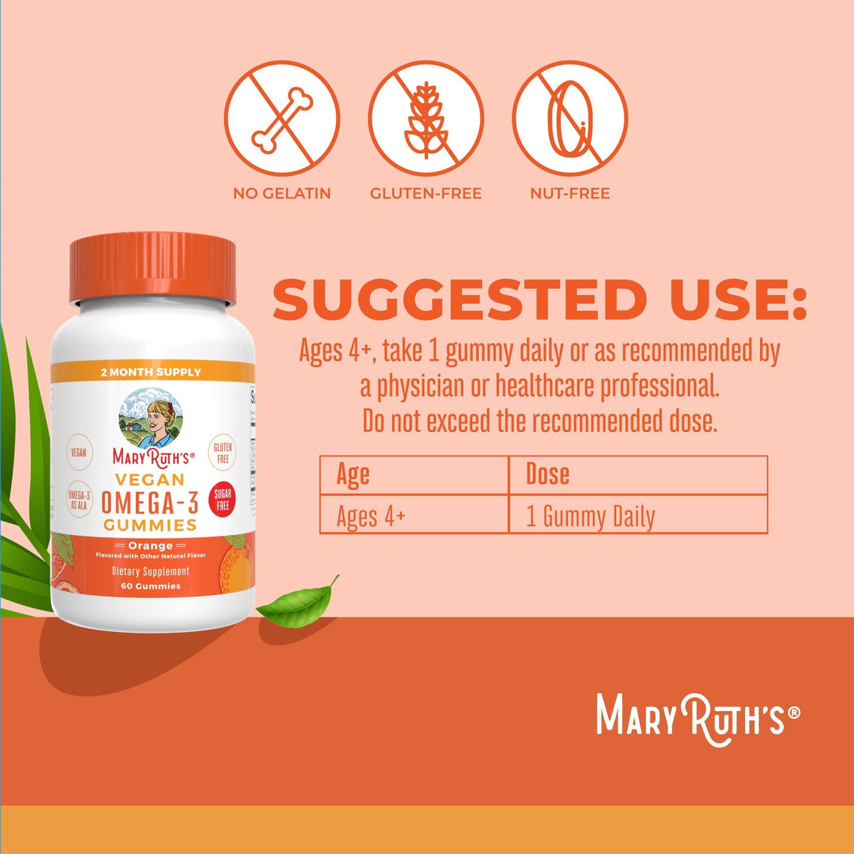 Vegan Omega-3 Gummies (Orange) 60 Count Suggested Use