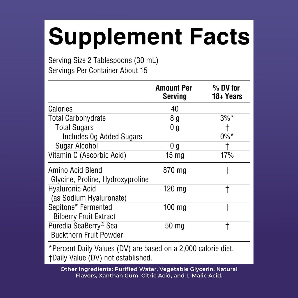 Advanced Liquid Skin Restore and Renew 15oz Blackberry Jam Supplement Facts