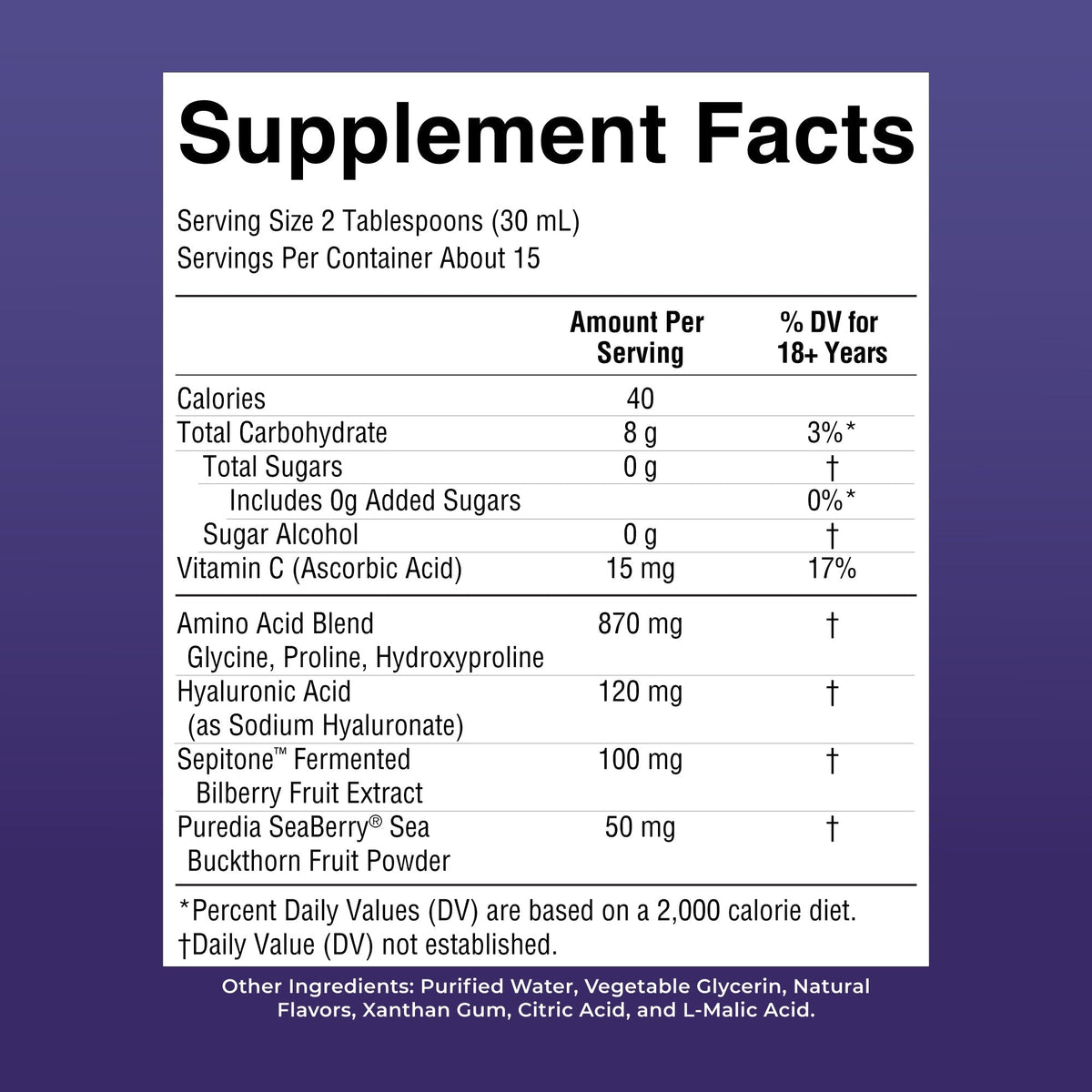 Advanced Liquid Skin Restore and Renew 15oz Blackberry Jam Supplement Facts