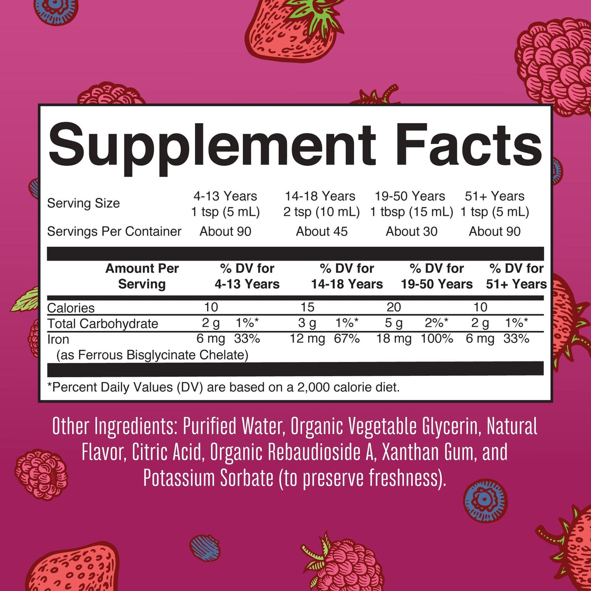 Vegan Liquid Iron Mixed Berry 15oz Supplement Facts