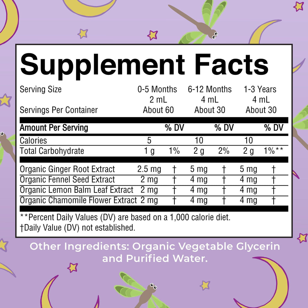 Organic Gripe Water Nighttime Liquid Drops 4oz Supplement Facts