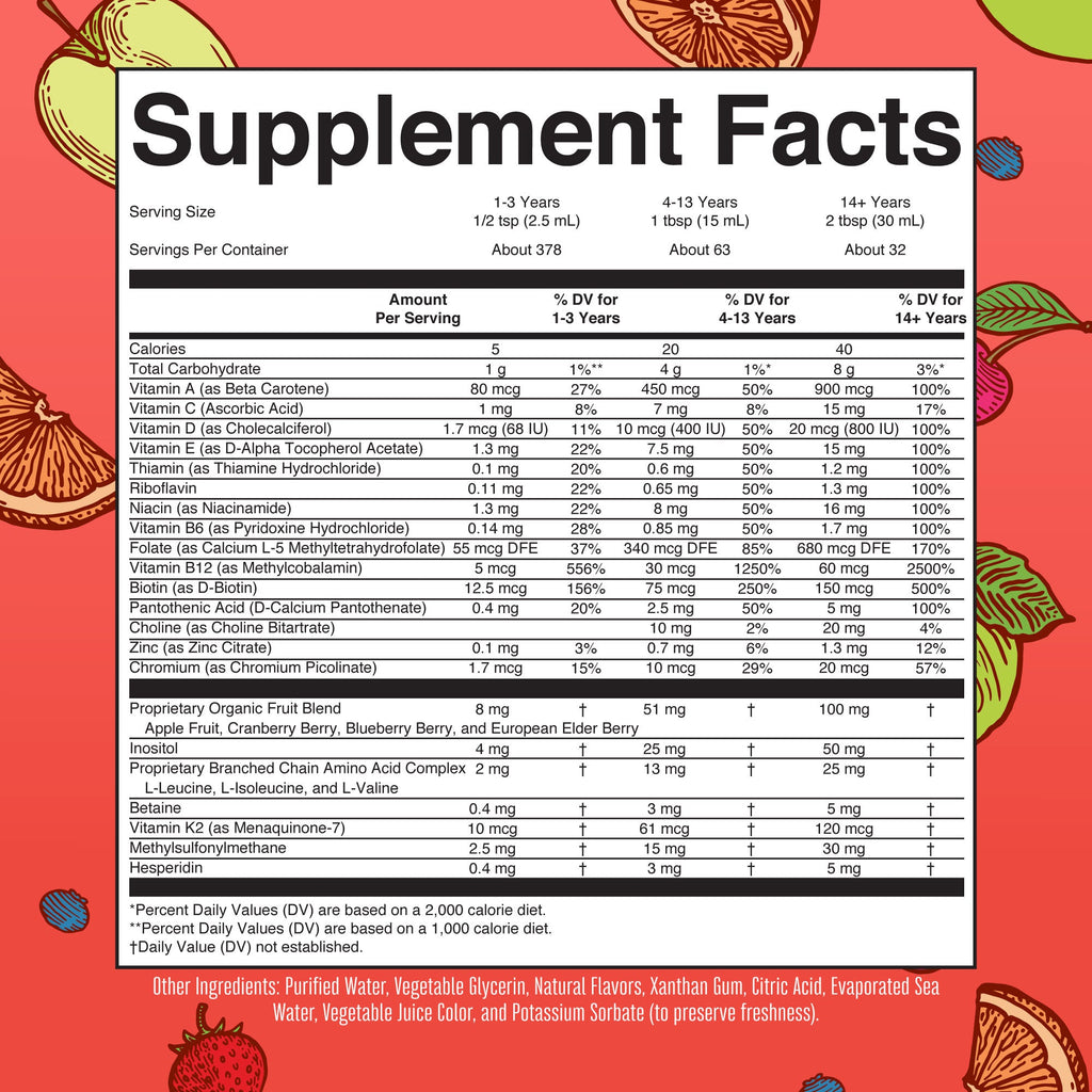 Liquid Morning Multivitamin Essentials+ Fruit Punch Supplement Facts