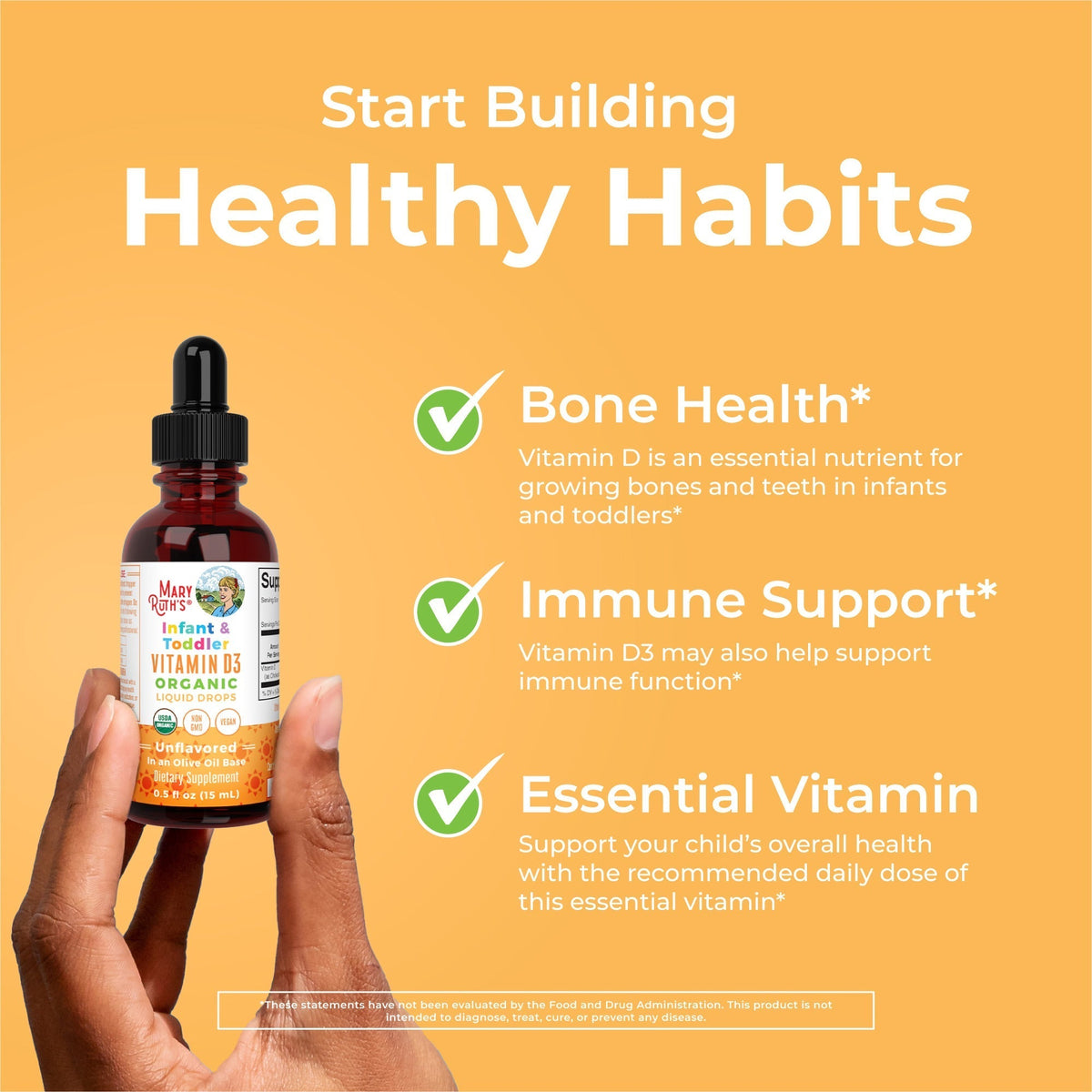Infant & Toddler Vitamin D3 Organic Liquid Drops Healthy Habits