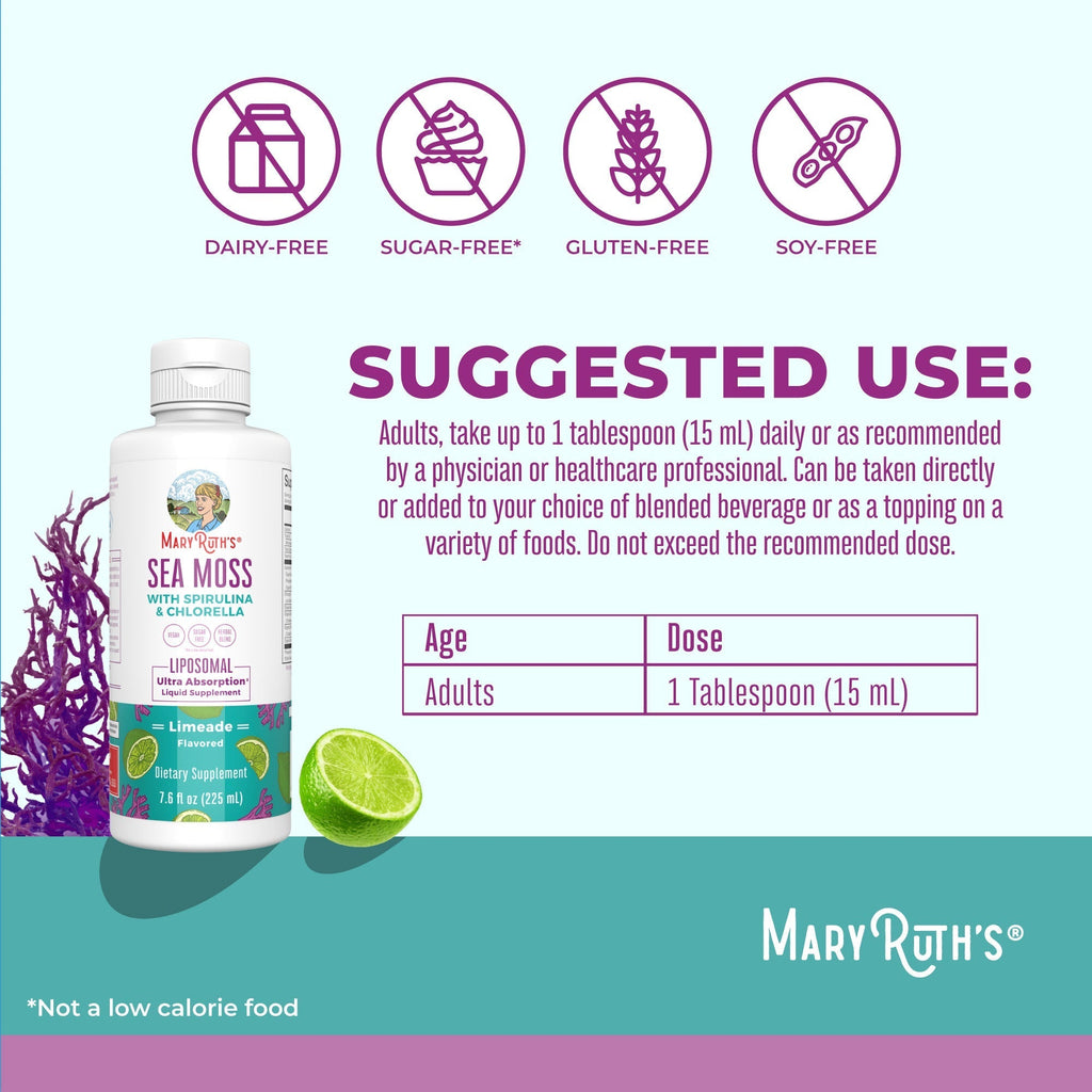 Sea Moss with Spirulina and Chlorella Liposomal 7oz Limeade Suggested Use