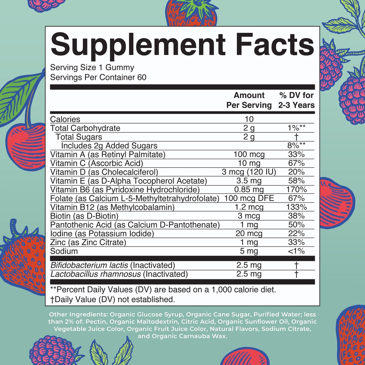 Organic Toddler Multivitamin + Postbiotics Gummies Supplement Facts
