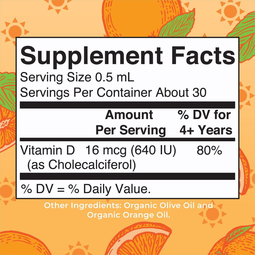 Organic Kids Vitamin D3 Liquid Drops Supplement Facts