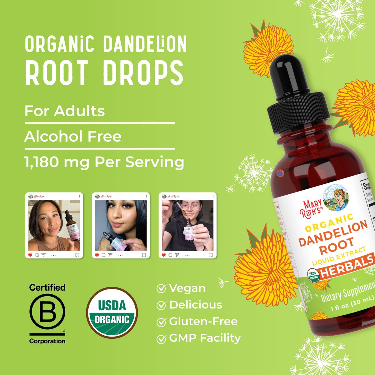Organic Dandelion Root Liquid Extract 1oz Great Flavor Better Benefits