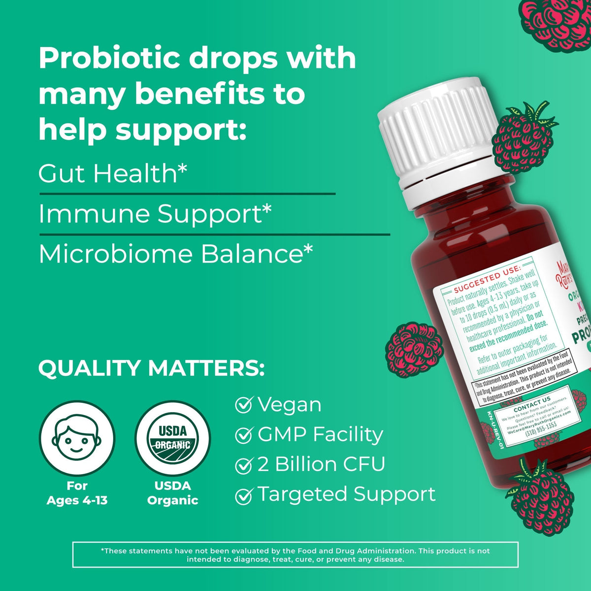 Organic Kids Precision Probiotic Digestive Liquid Drops 0.5oz Raspberry Great Flavor Better Benefits