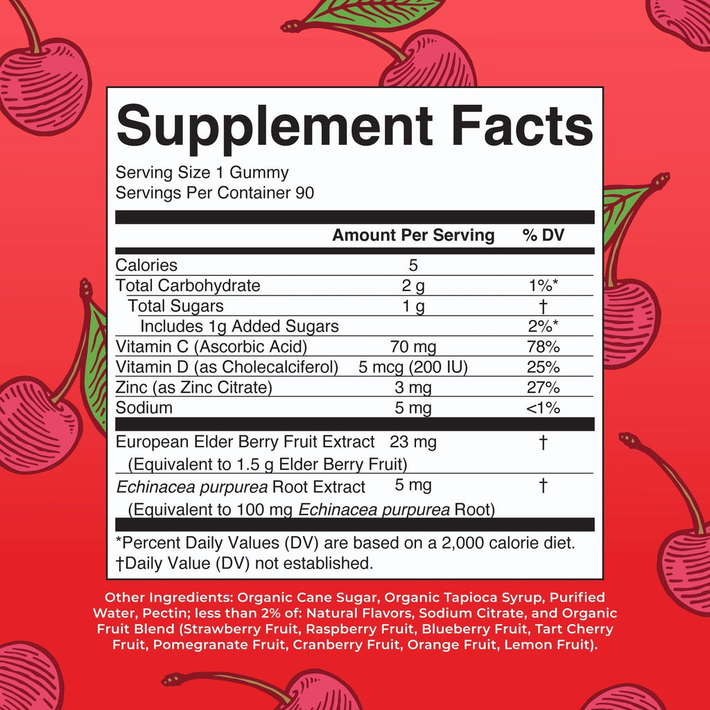 Immunity Gummies Cherry Supplement Facts