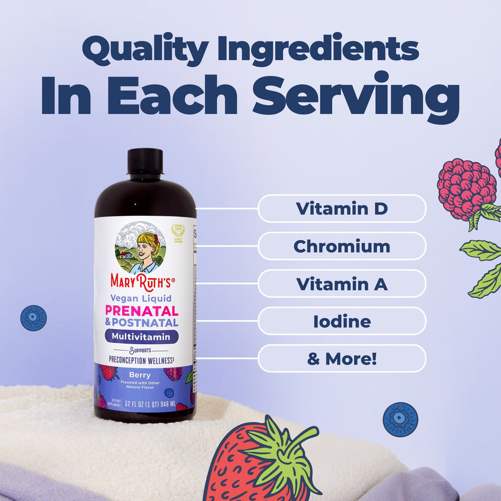Prenatal & Postnatal Liquid Multivitamin 32oz Berry Ingredients