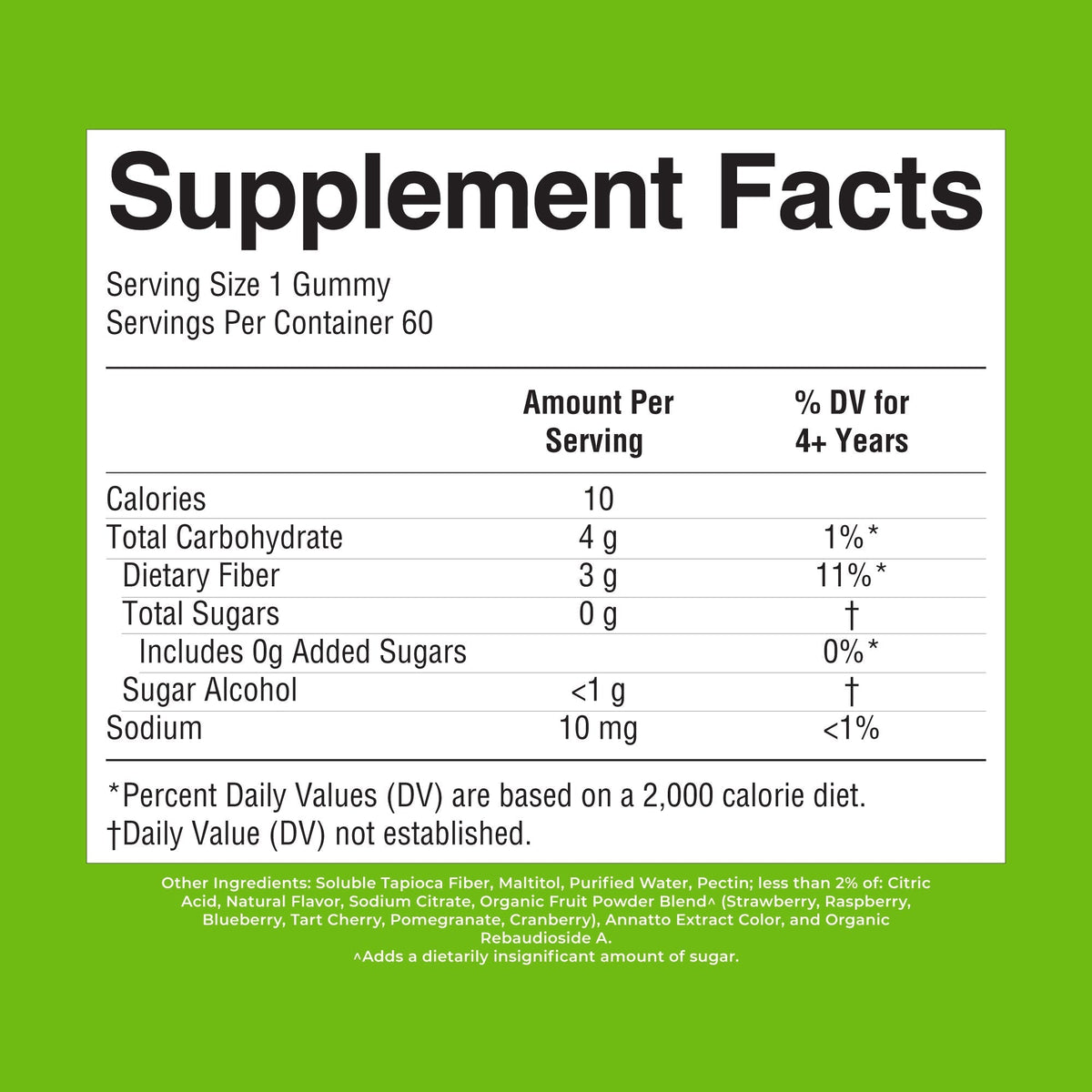 Kids Fiber Gummies Papaya 60ct Supplement Facts
