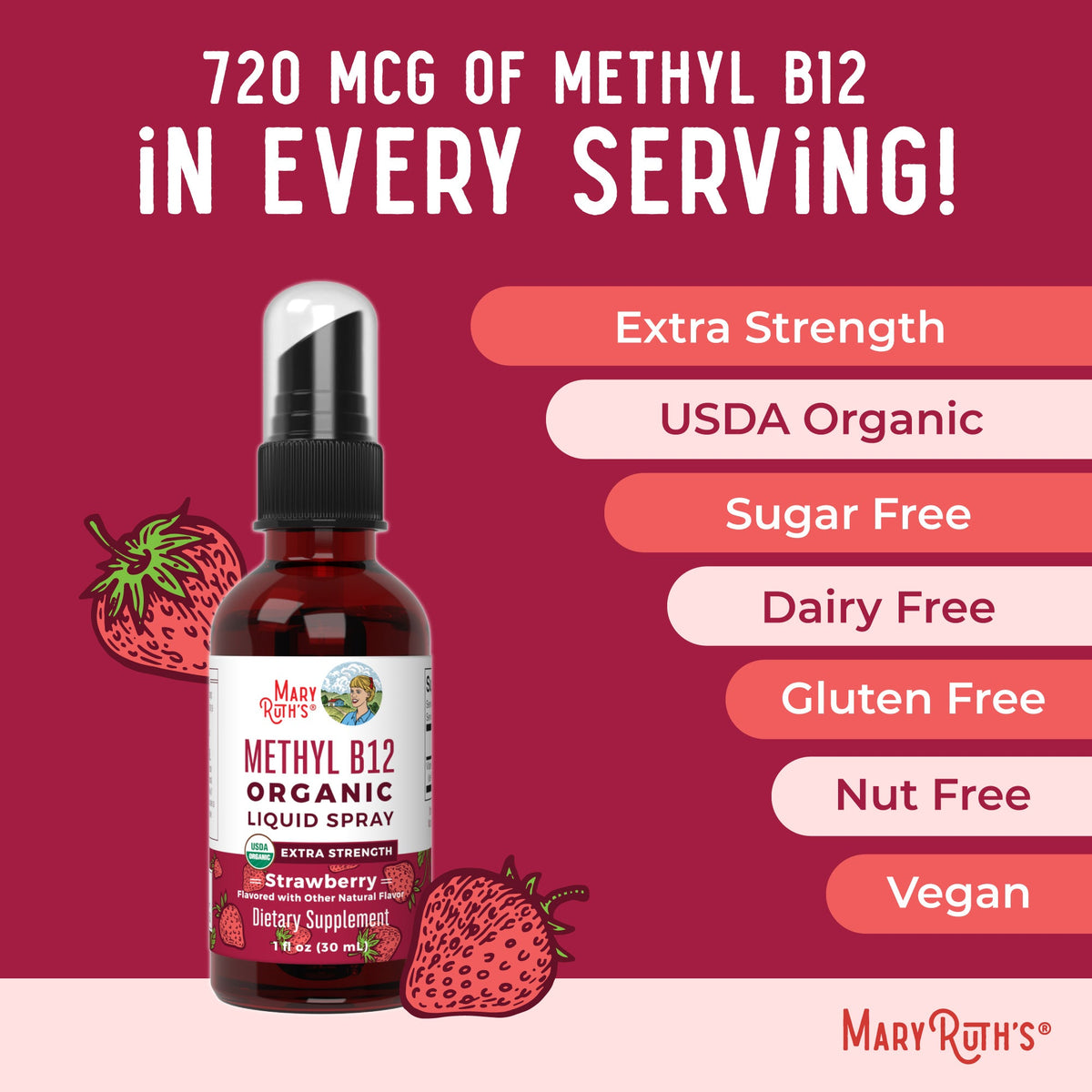 Methyl B12 Organic Spray Strawberry Ingredients