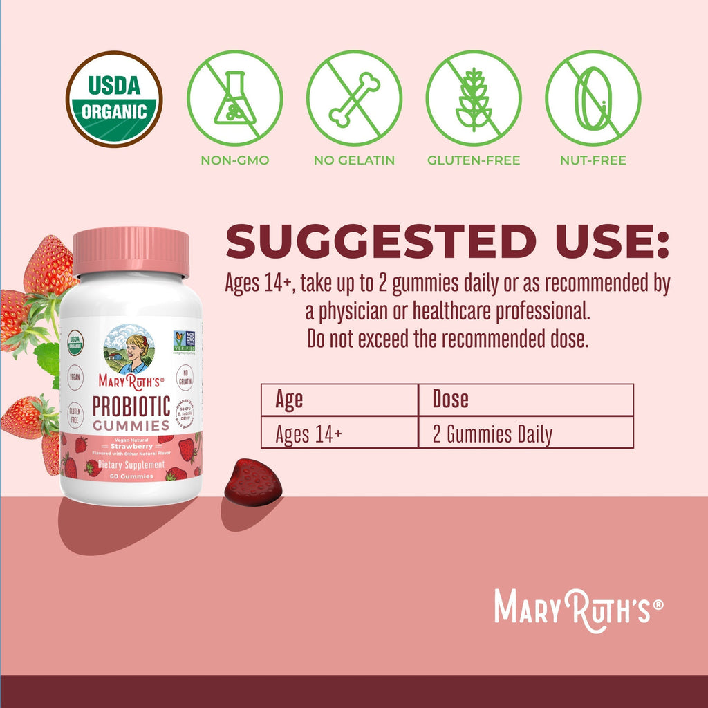 Organic Adult Probiotic Gummies 60CT Strawberry Suggested Use