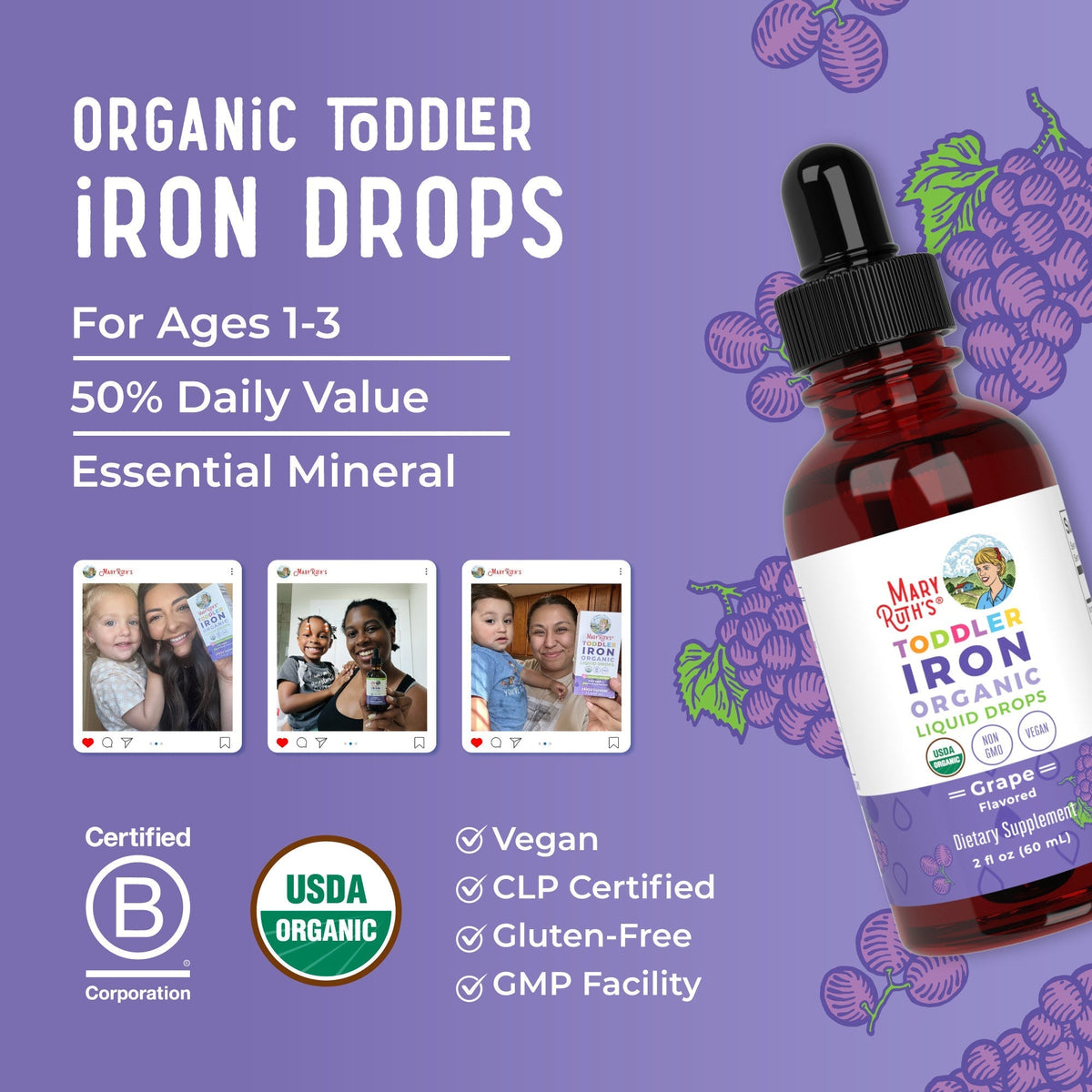 Organic Toddler Iron Liquid Drops Lifestyle Bottle