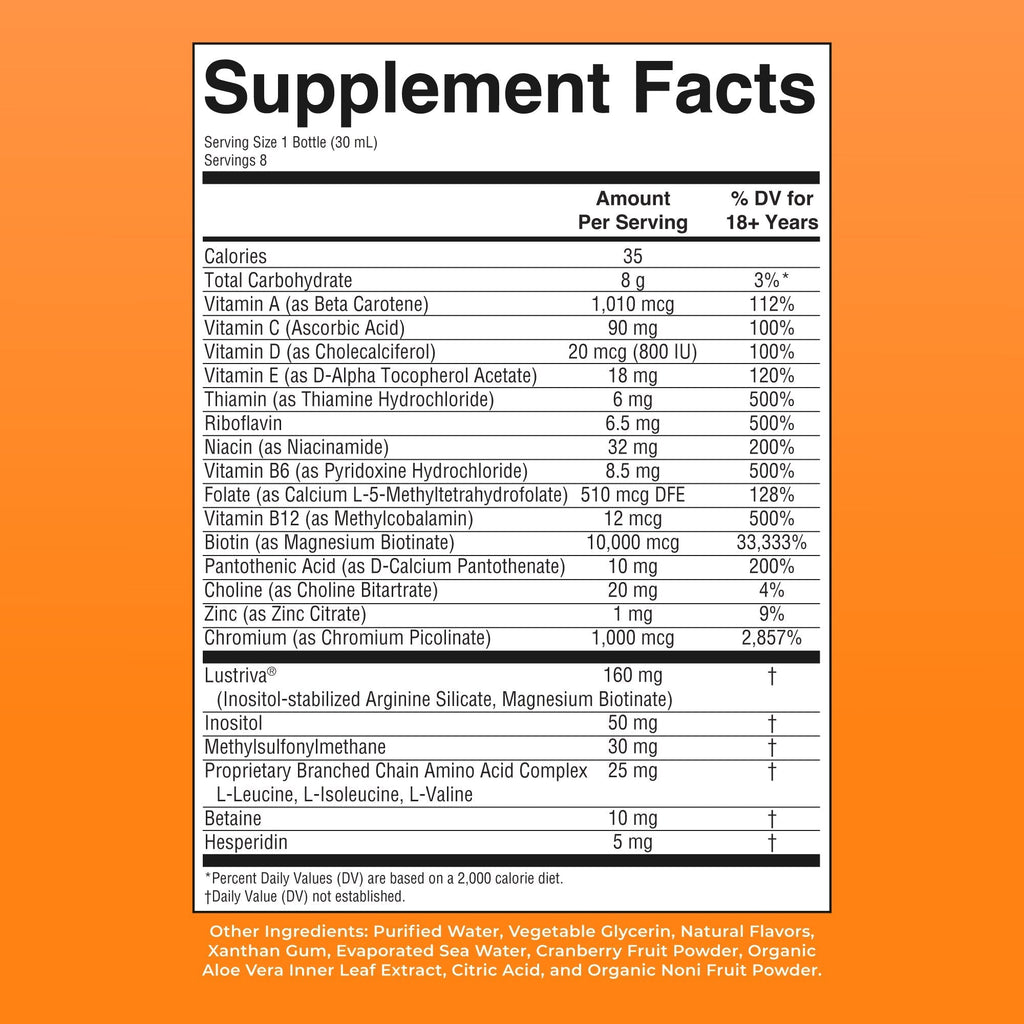 Liquid Morning Multivitamin + Hair Growth Travel Pack Peach Mango 1oz Supplement Facts