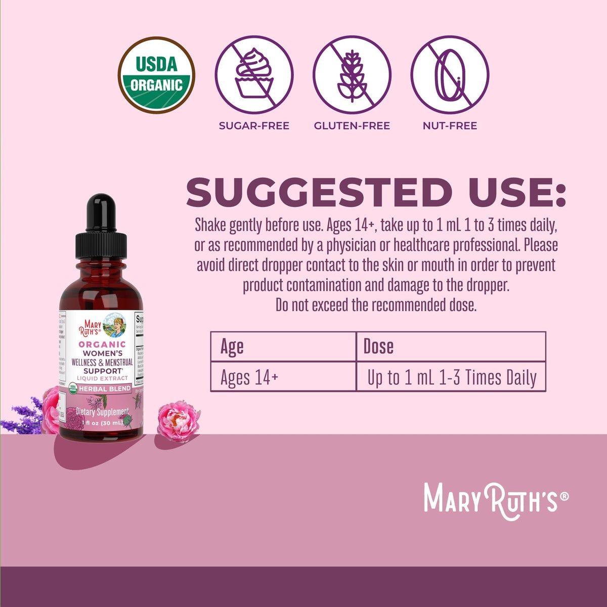 Organic Women's Wellness & Menstrual Support Liquid Drops Suggested Use