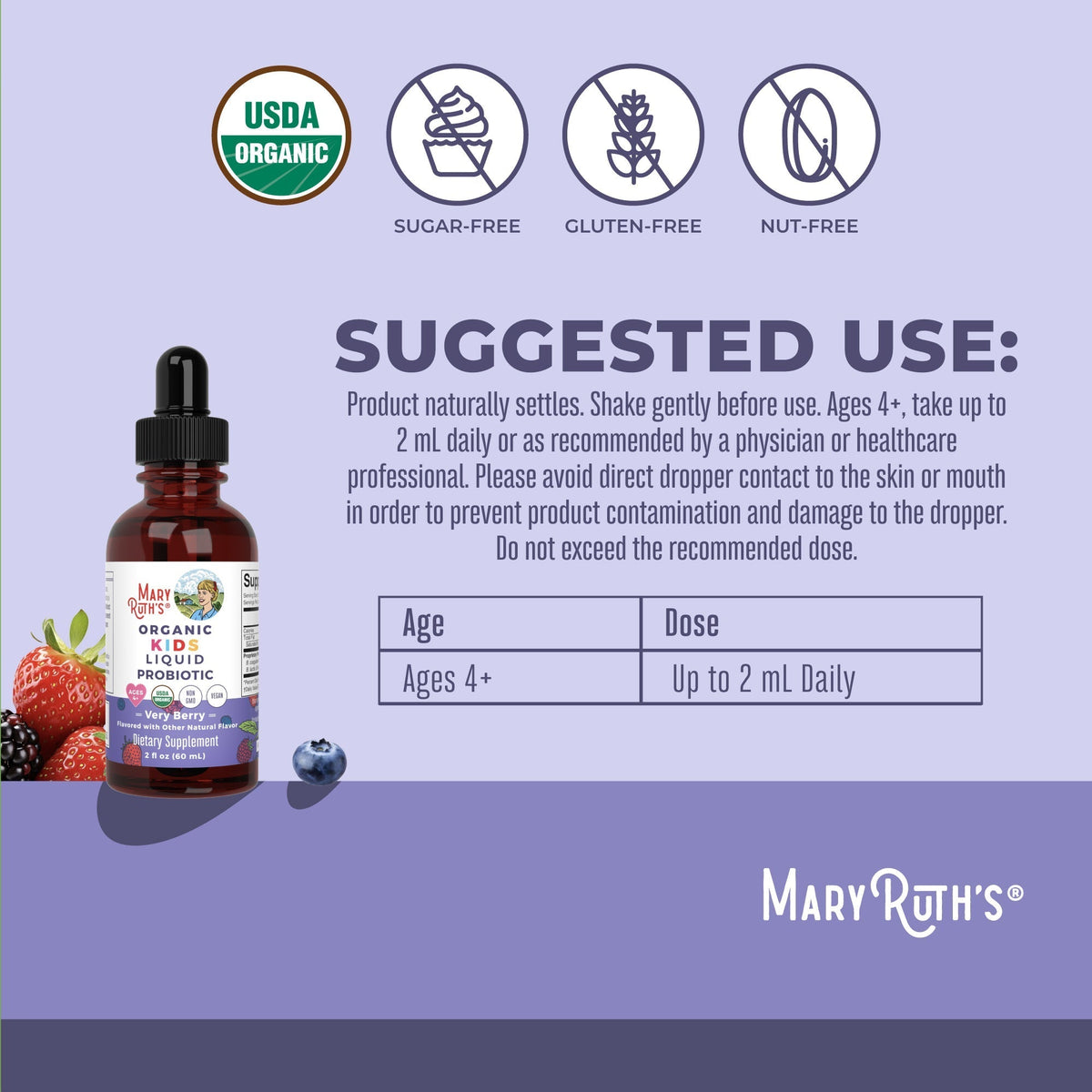 Organic Kids Liquid Probiotic 2oz Very Berry Suggested Use