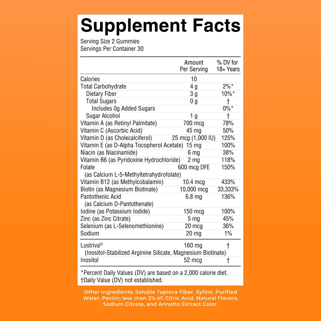 Multivitamin Hair Growth Gummies 60CT Peach Mango Supplement Facts