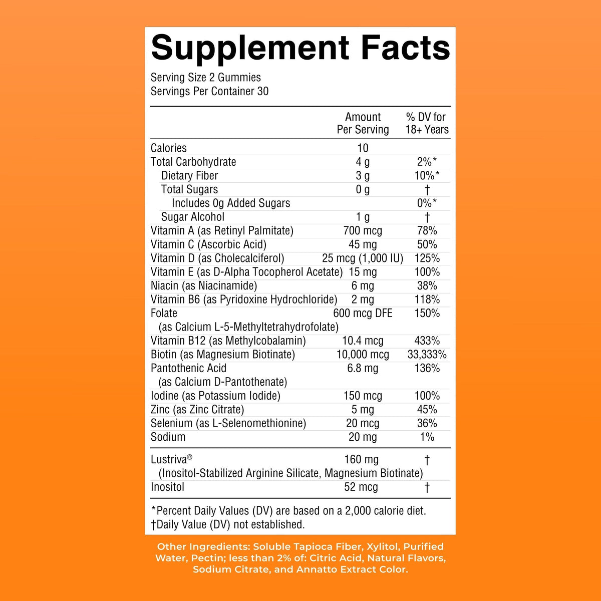 Multivitamin Hair Growth Gummies 60CT Peach Mango Supplement Facts
