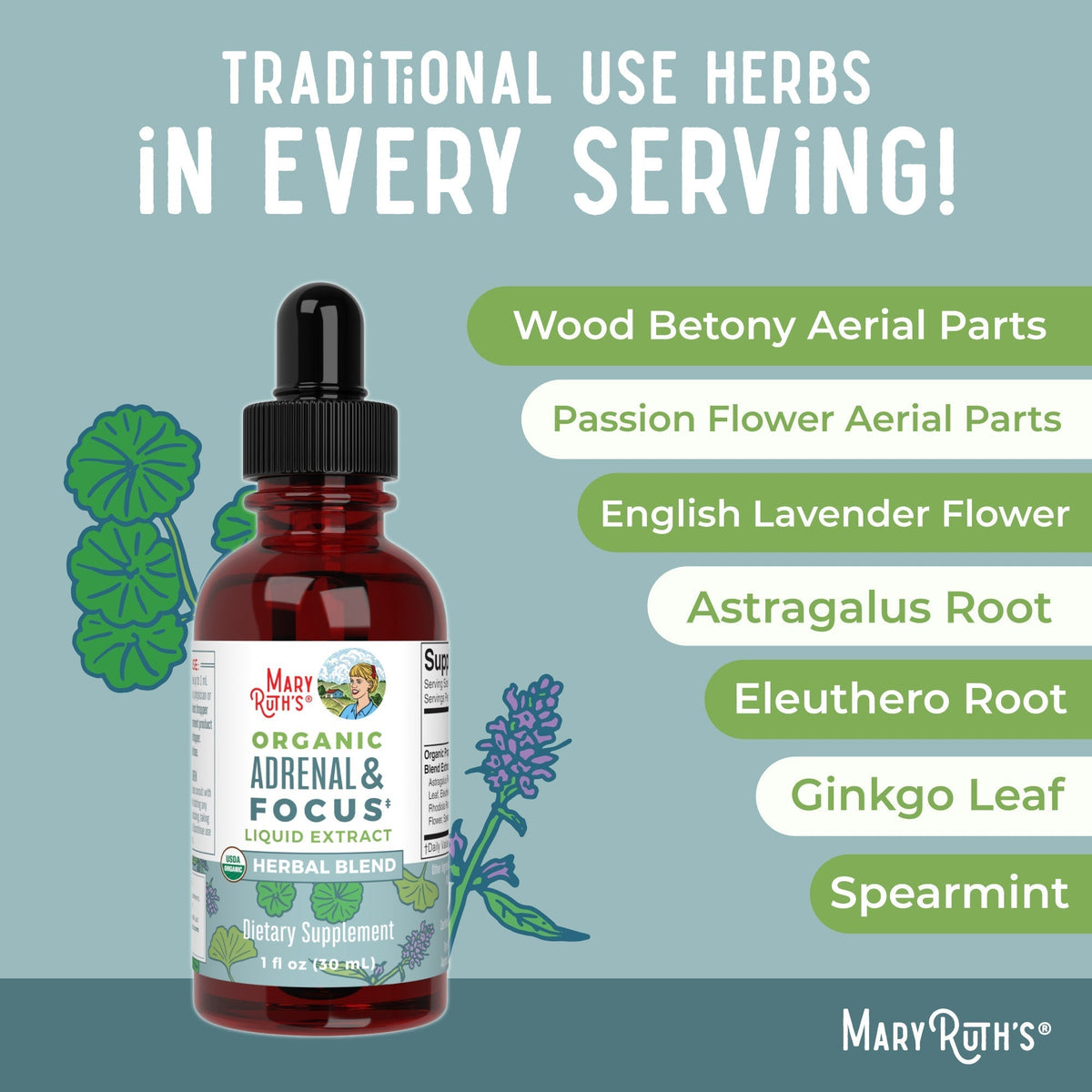 Organic Adrenal & Focus Herbal Blend Ingredients