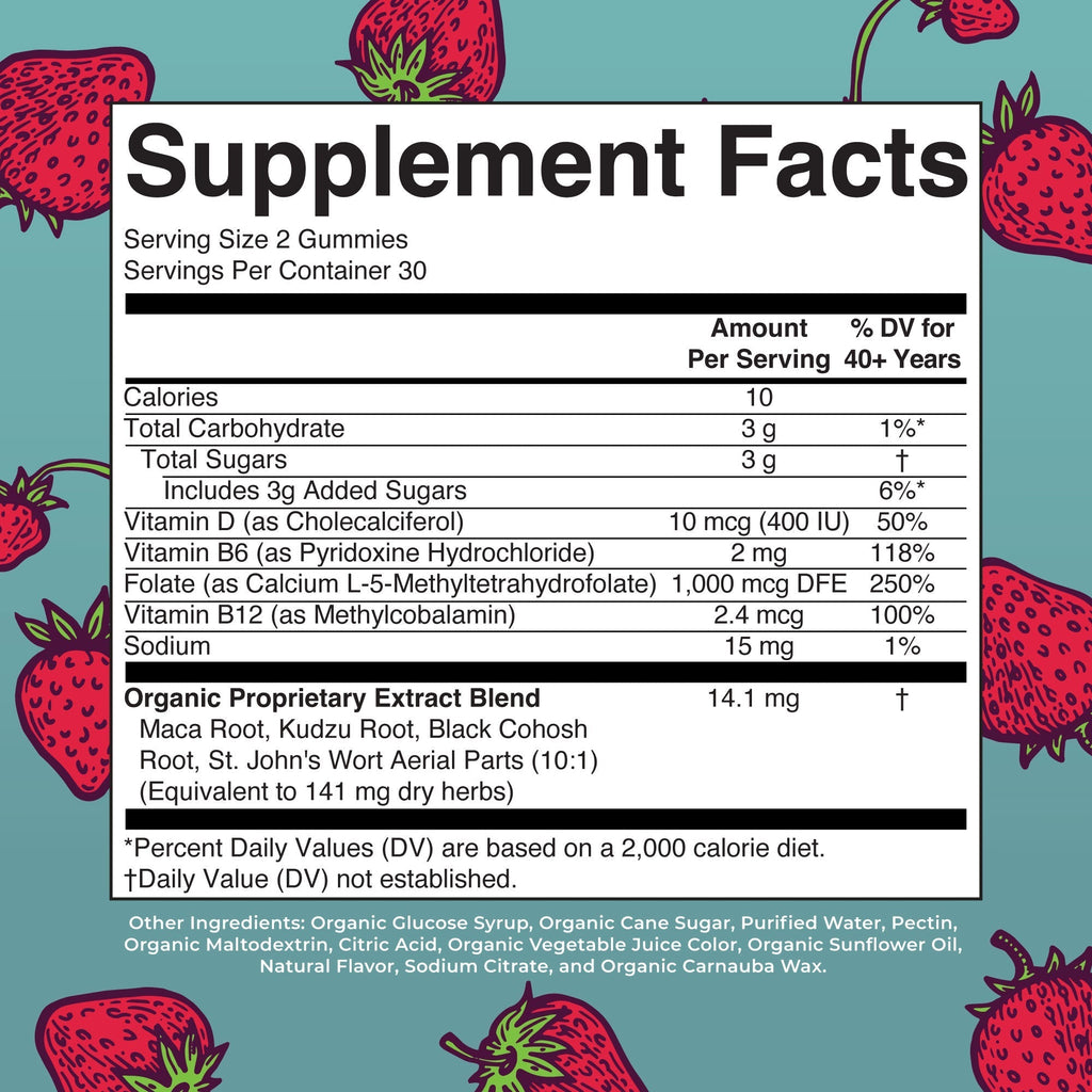 Organic Menopause Gummies 60CT Strawberry Supplement Facts