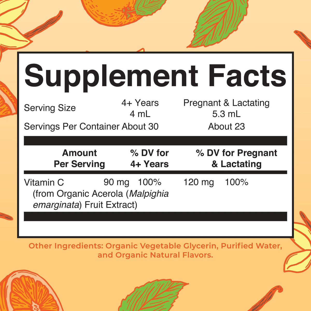 Organic Vitamin C Liquid Drops Supplement Facts