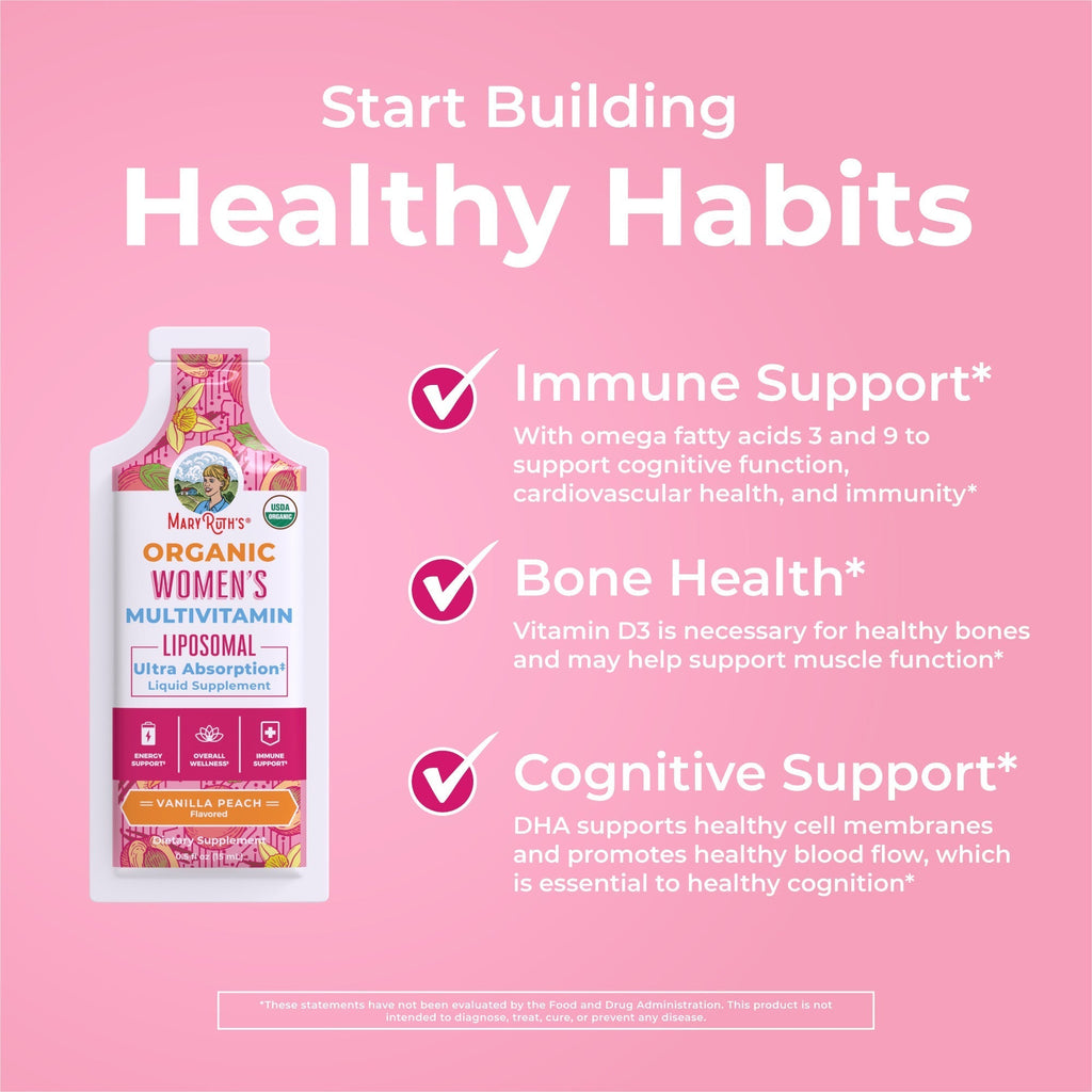 Women’s Organic Multivitamin Liposomal Pouches (Vanilla Peach) Healthy Habits