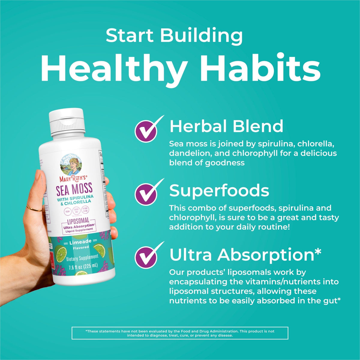 Sea Moss Spirulina Chlorella Liposomal 7oz Limeade Healthy Habits