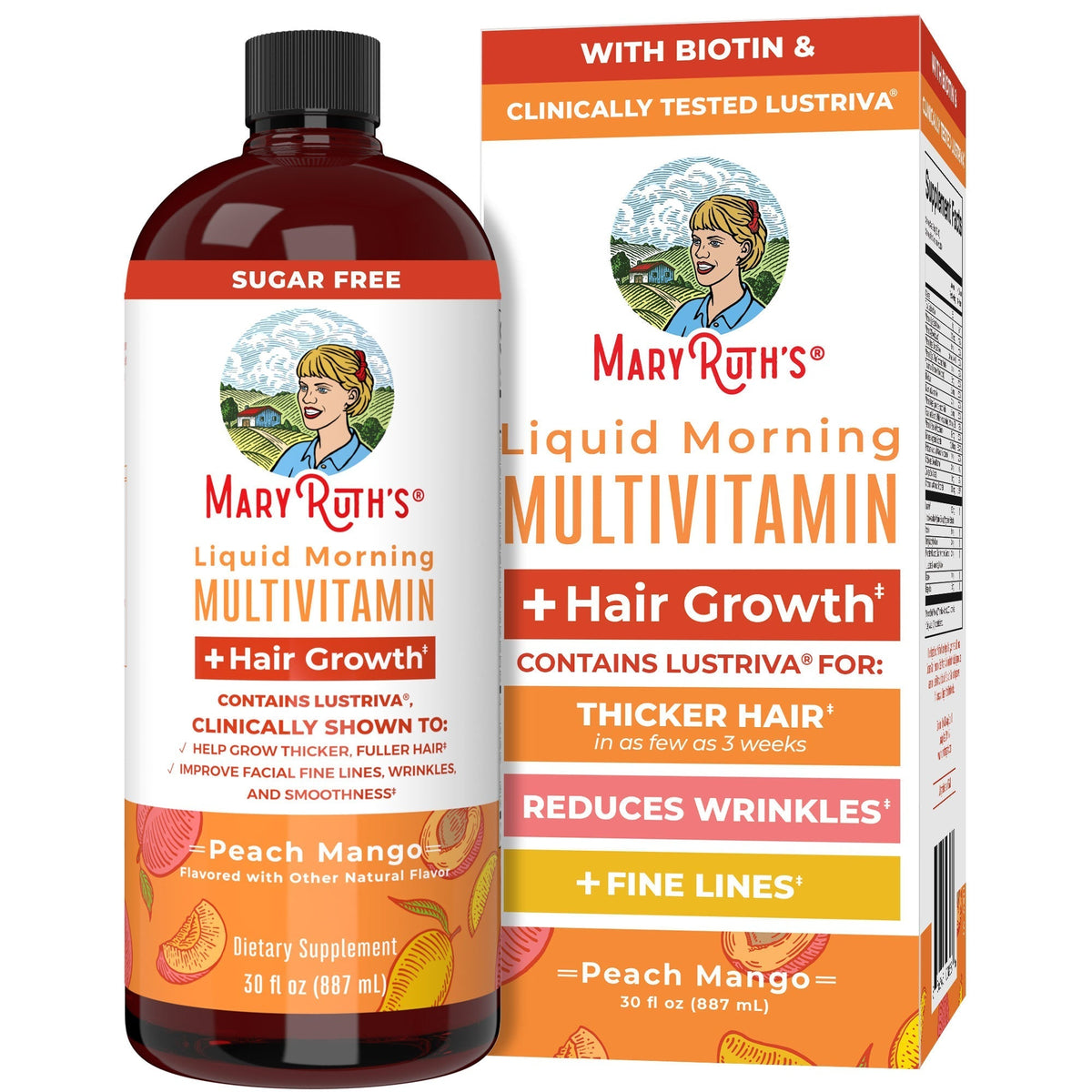 Liquid Morning Multivitamin + Hair-Growth 32oz Peach Mango