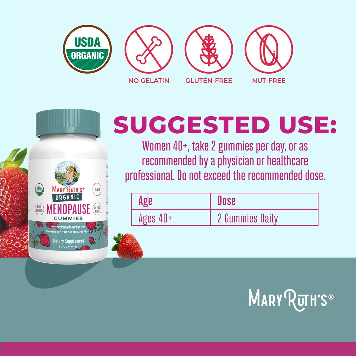 Organic Menopause Gummies 60CT Strawberry Suggested Use
