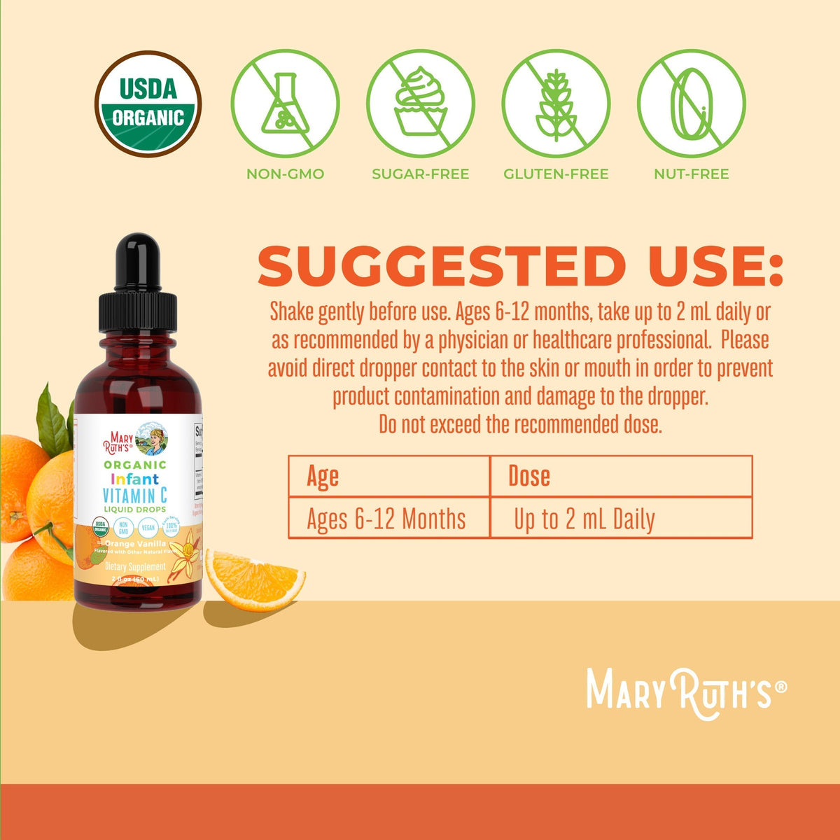 Organic Infants Vitamin C Liquid Drops Suggested Use