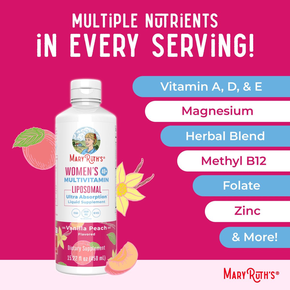 Women’s 40+ Multivitamin Liposomal (Vanilla Peach) 15 oz Ingredients