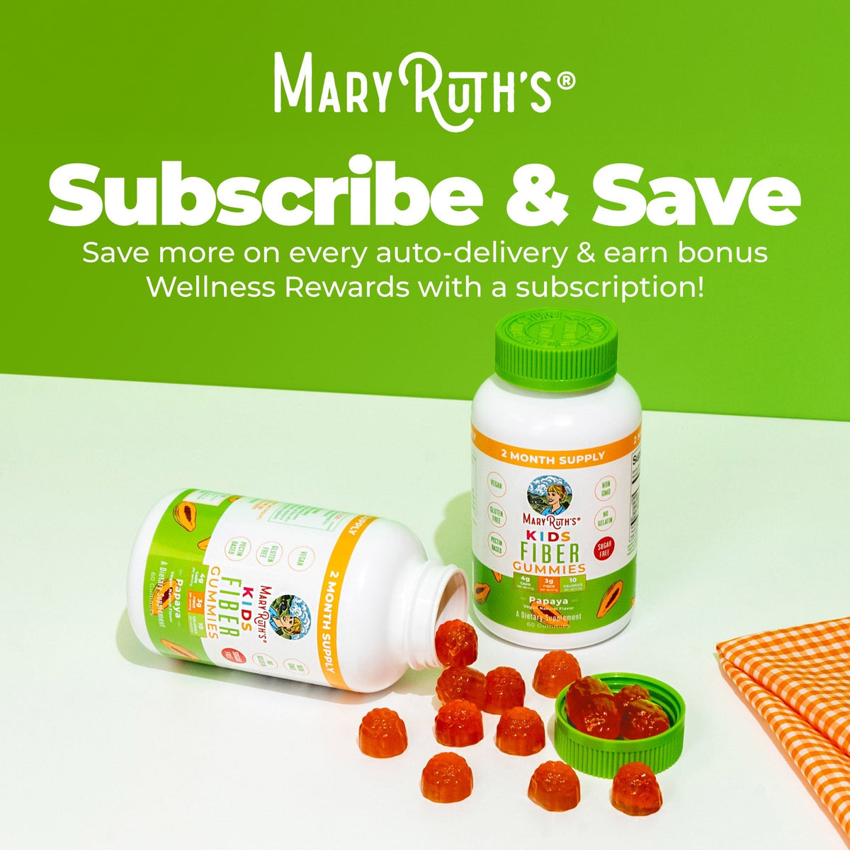 Kids Fiber Gummies Papaya 60ct Subscribe & Save