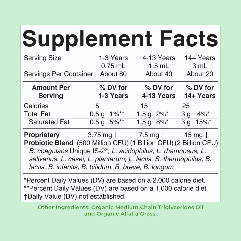 Organic Liquid Probiotic Travel Size 2oz Unflavored Supplement Facts