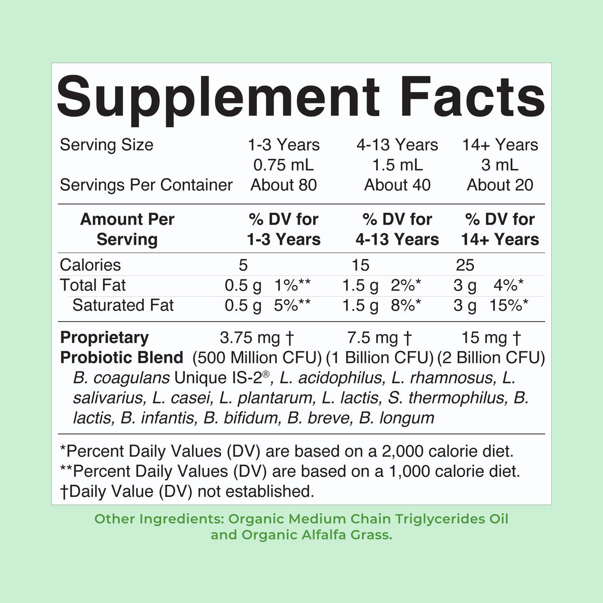 Organic Liquid Probiotic Travel Size 2oz Unflavored Supplement Facts