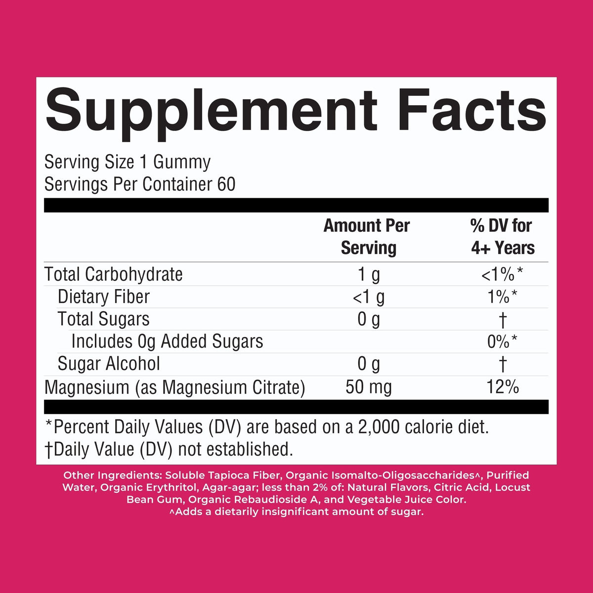 Kids Magnesium Gummies Hibiscus 60ct Supplement Facts