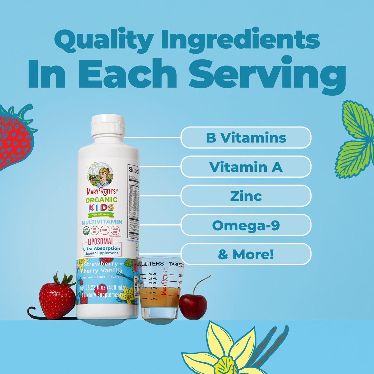 Organic Kids Multivitamin Liposomal Strawberry Cherry Vanilla 15oz Ingredients