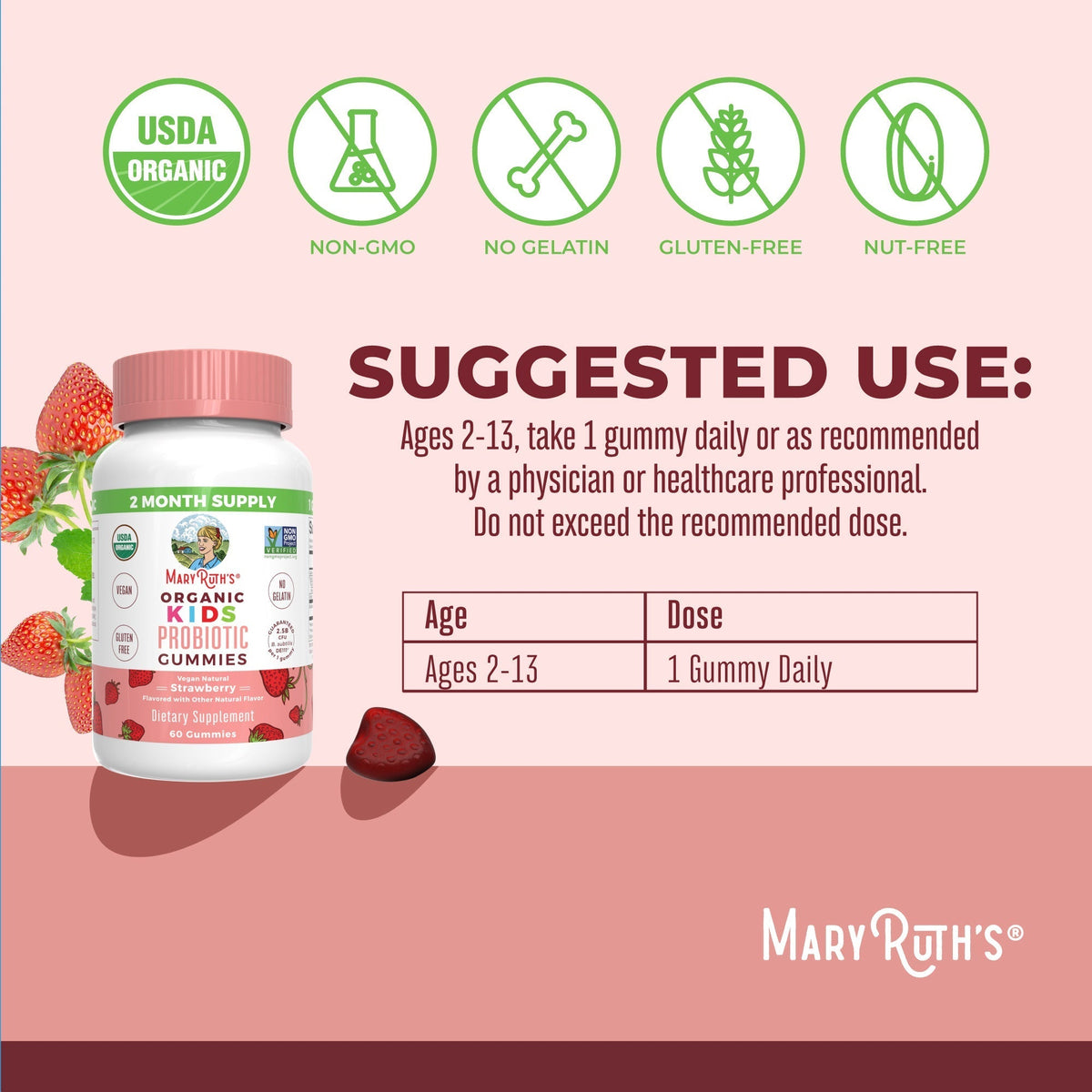 Organic Kids Probiotic Gummies Strawberry 60CT Suggested Use