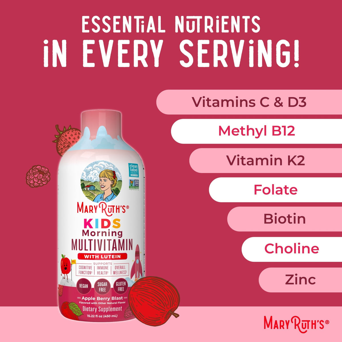 Kids Liquid Morning Multivitamin 15oz Apple Berry Ingredients