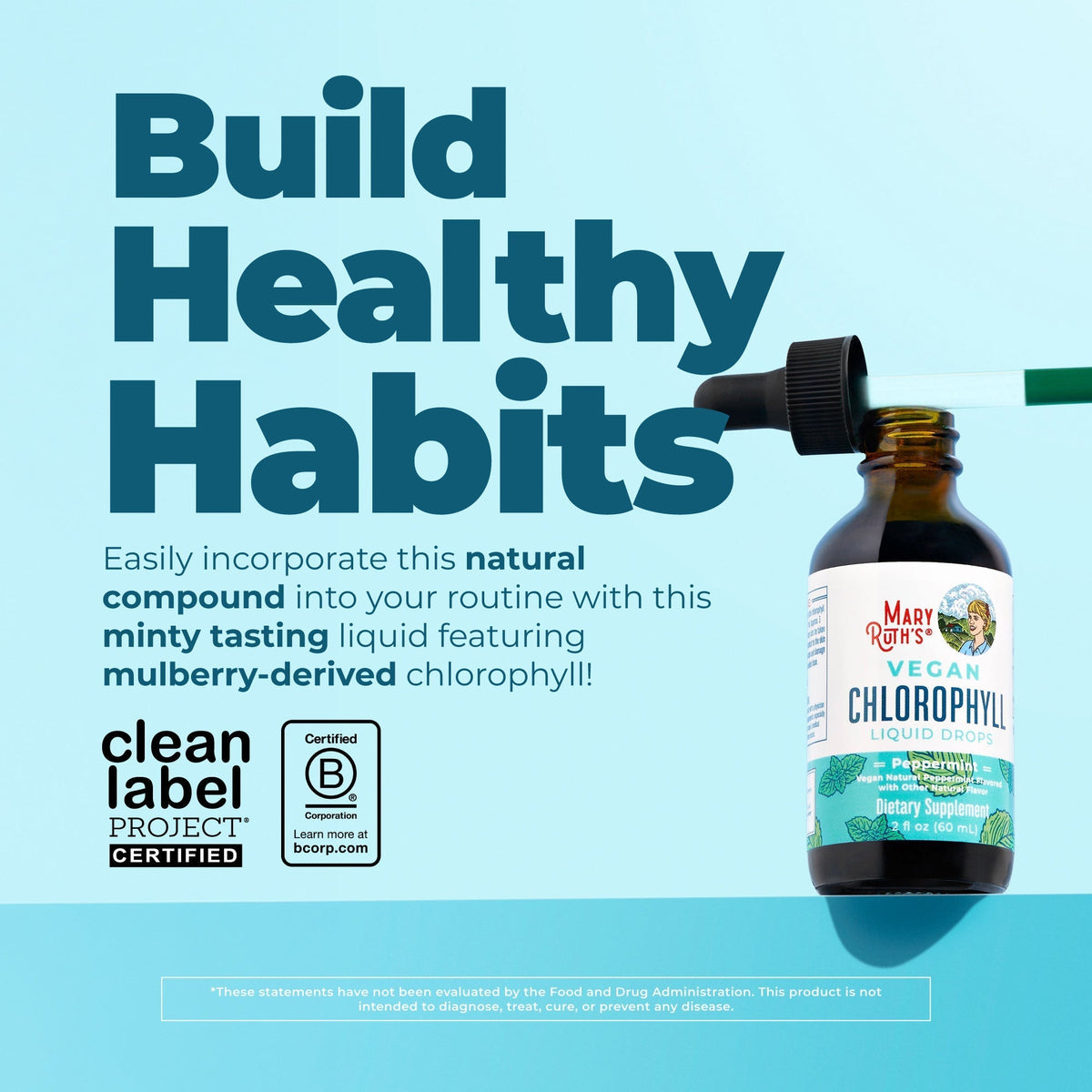 Vegan Liquid Chlorophyll Drops 2oz Peppermint Build Healthy Habits