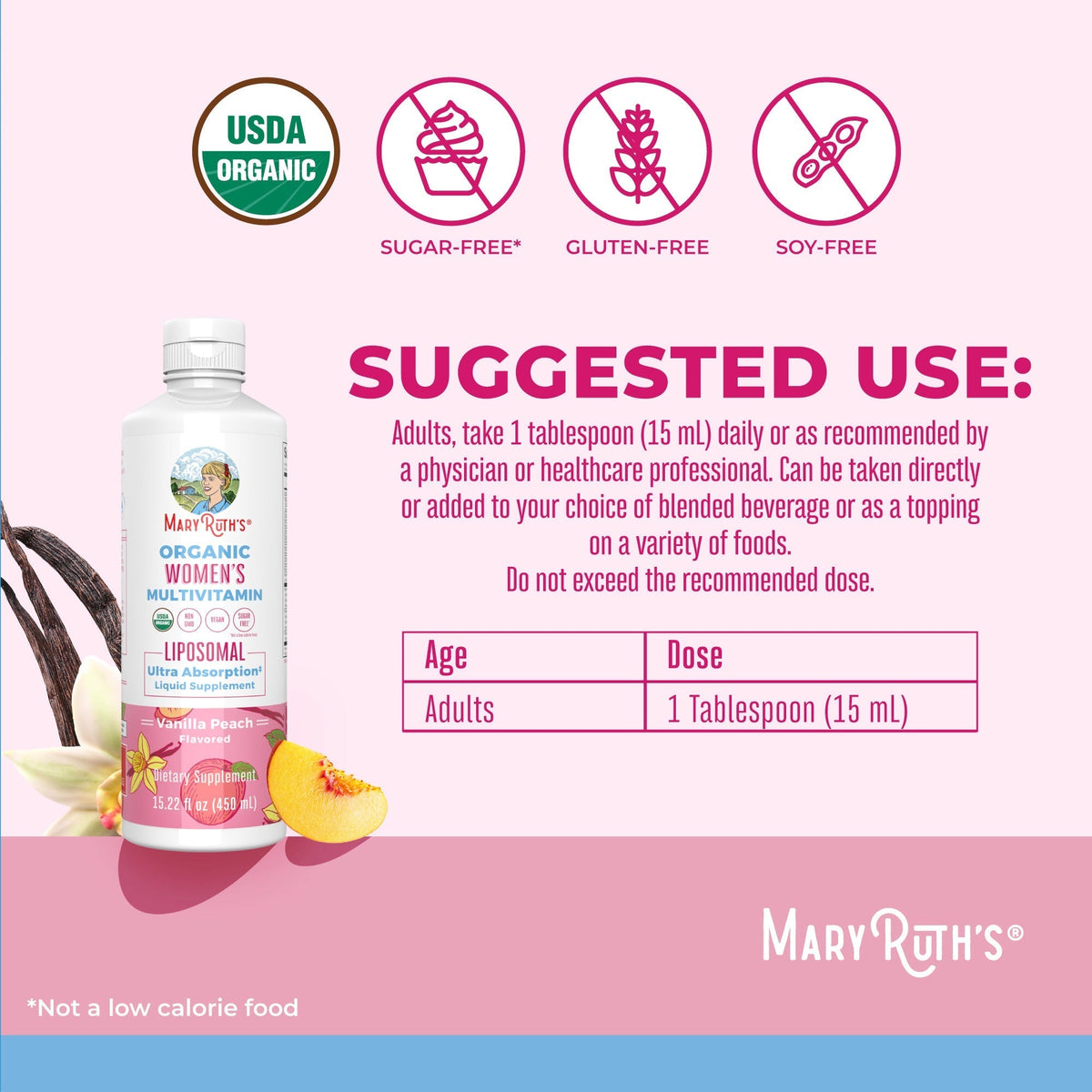 Women’s Organic Multivitamin Liposomal (Vanilla Peach) 15 oz Suggested Use