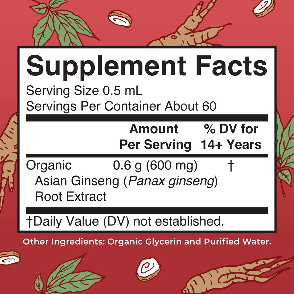 Asian Ginseng Drops, Org, 1 oz Supplement Facts