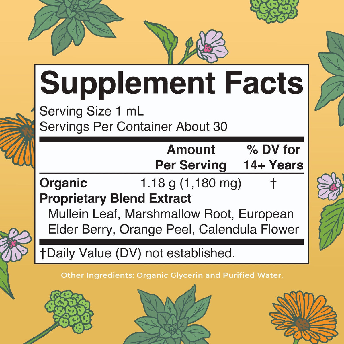 Organic Respiratory Health Herbal Blend Liquid Drops Supplement Facts
