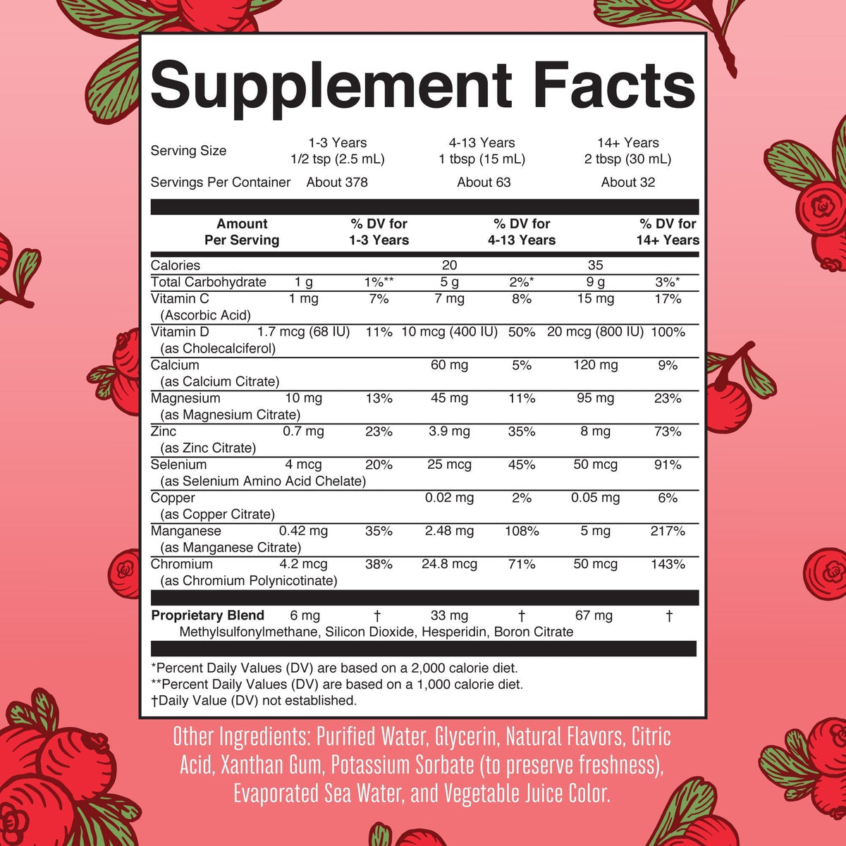 Liquid Nighttime Multimineral 32oz Cranberry Supplement Facts