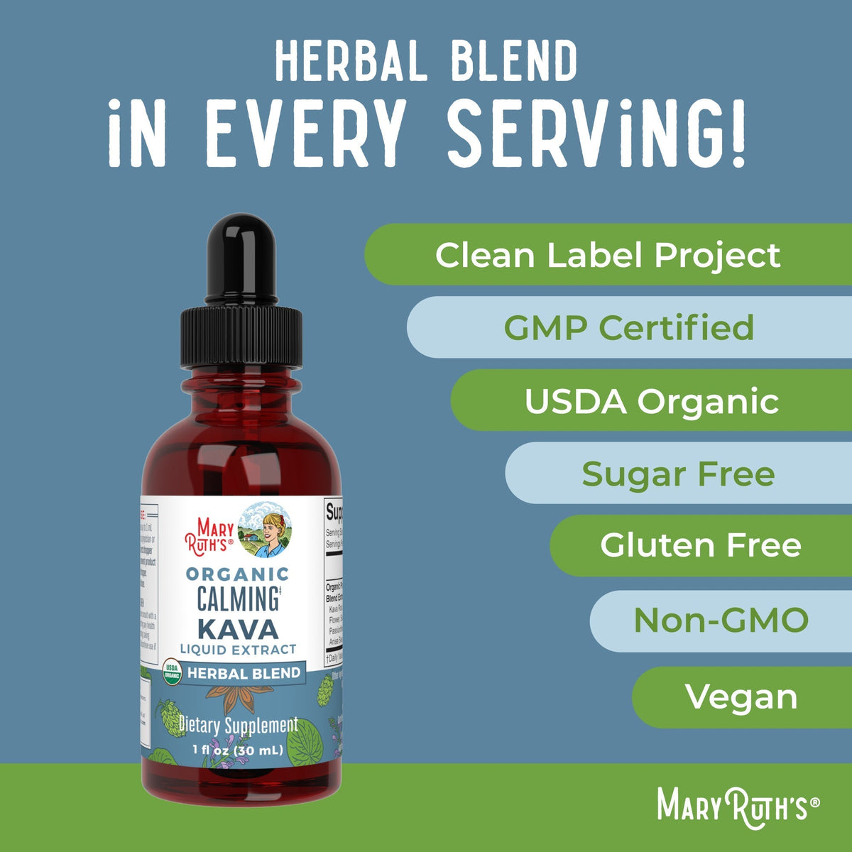 Organic Calming Kava Liquid Drops Ingredients